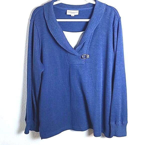 Rebecca Malone Pullover Sweater with White V-neck & Buckle, Size 1X - Picture 1 of 8